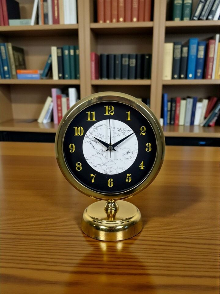 Mermer Işıltısı Gold 25 x 20 Cm Metal Masa Saati