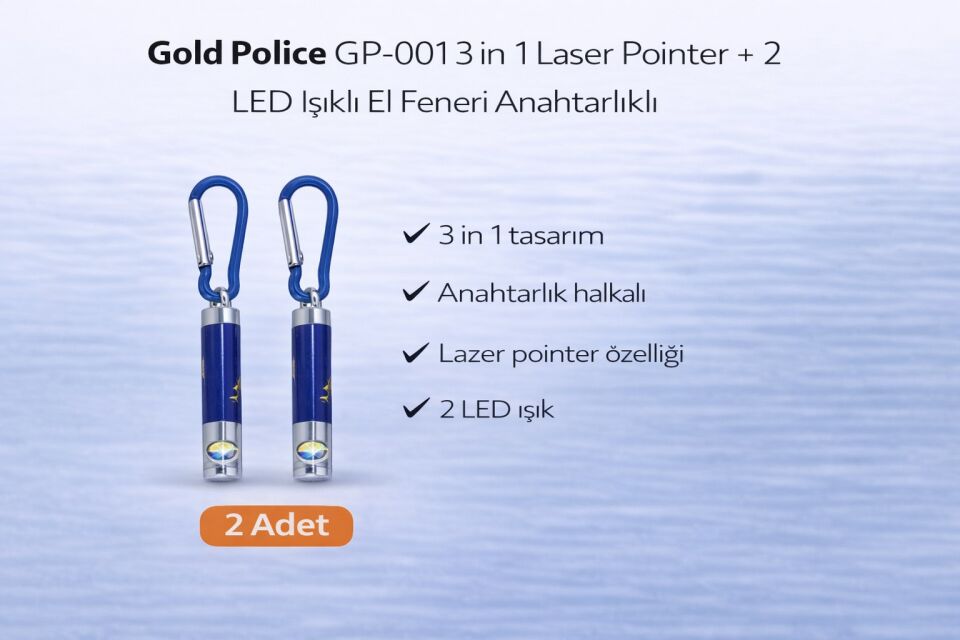 Gold Police GP-001 3 in 1 Laser Pointer + 2 LED Işıklı El Feneri Anahtarlıklı 2 Adet