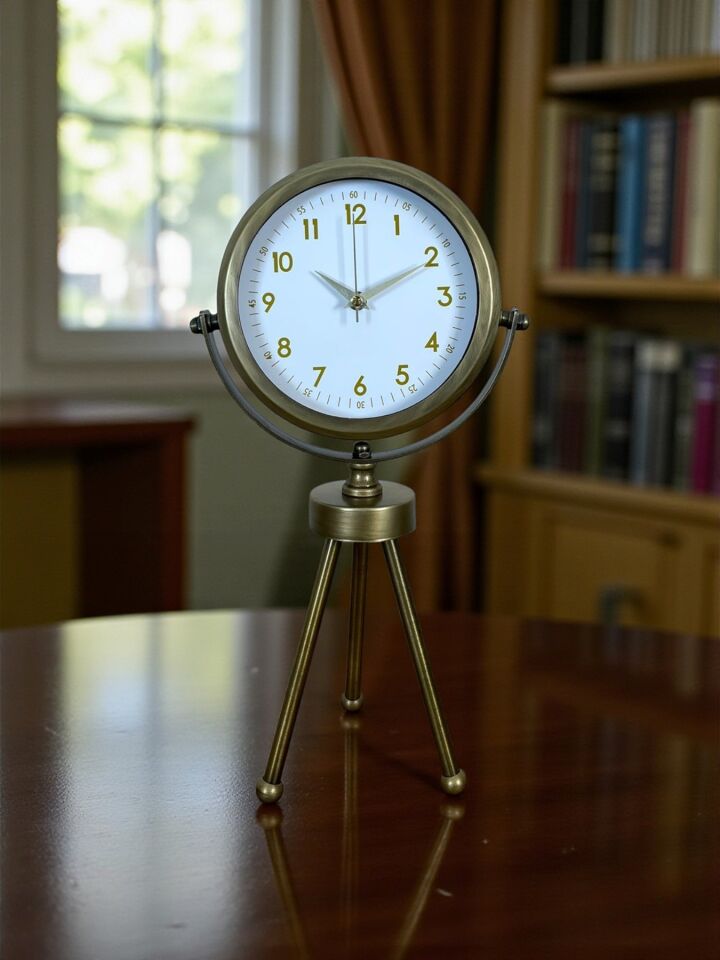 Eskitme Metal Gold Rakamlı Üç Ayaklı Masa Saati