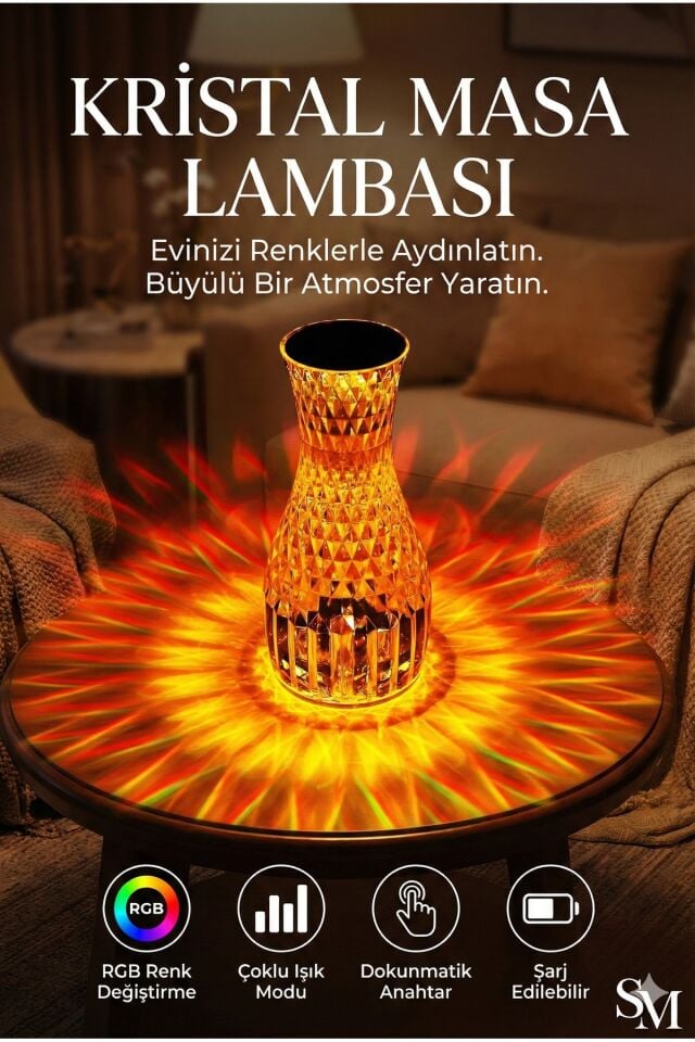 Kristal Masa Lambası Rgb Renk Değiştiren Gece Lambası 16 Renk Ve 4 Mod Dokunmatik Kontrol