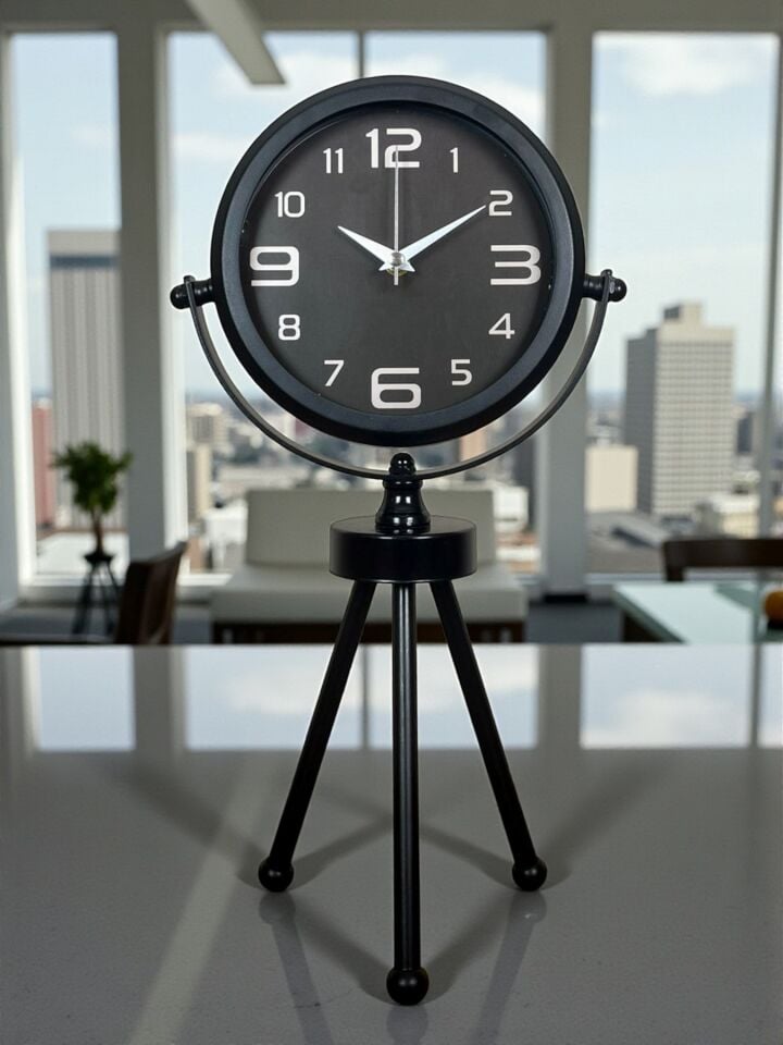 Siyah Zarif Üç Ayaklı Masa Saati