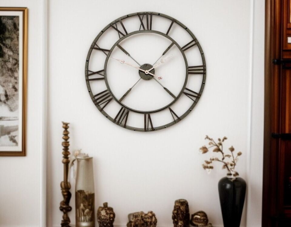 Eskitme Stil 73 Cm Duvar Saati