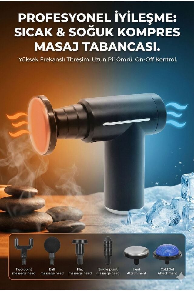 Şarjlı Masaj Tabancası Boyun Sırt ve İçin Sıcak Soğuk Başlıklı Masaj Aleti Sporcu Masaj