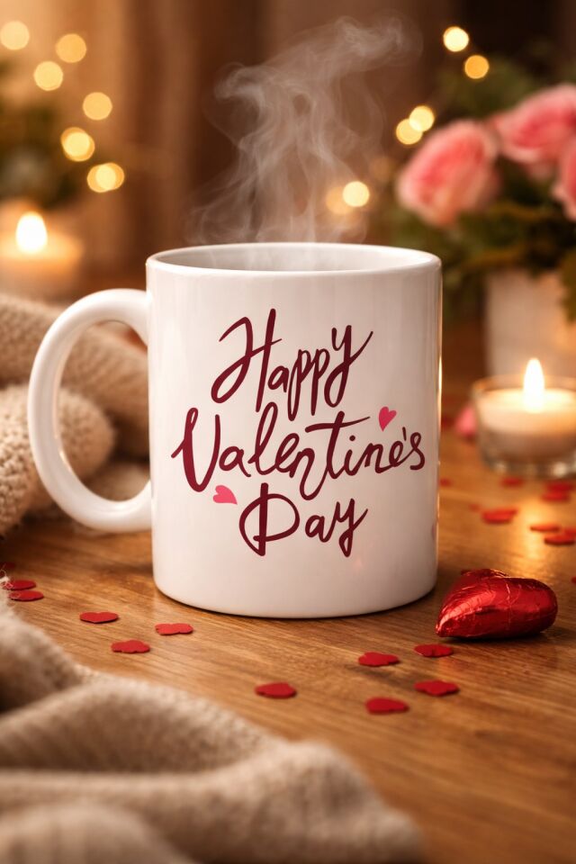 Happy Valentine’s Day Baskılı Porselen Kupa Model 2 – Sevgililer Günü Özel Tasarım