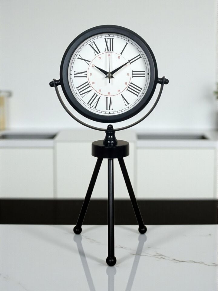 Pure Black Roma Rakamlı Üç Ayaklı Metal Masa Saati