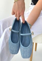 Rives Mavi Cilt Hasır Dokumalı Babet Ayakkabı