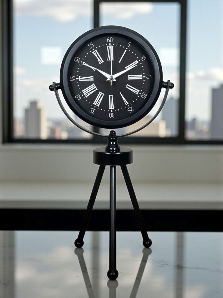 Heritage Black Üç Ayaklı Metal Masa Saati