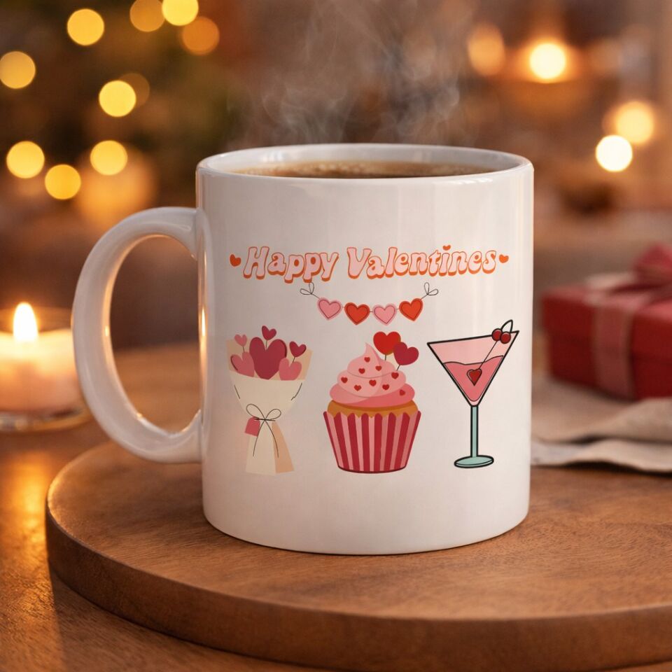 Happy Valentines Kupa – Model 6 Sevgililer Günü Özel Tasarım Porselen Kupa