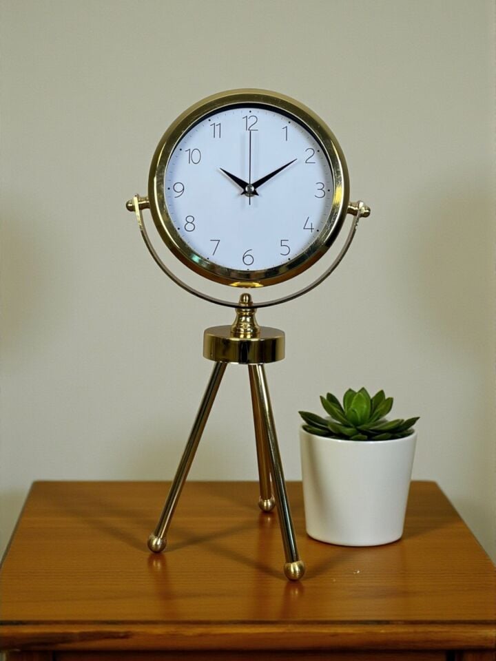 Luxe Glow Gold Üç Ayaklı Metal Masa Saati