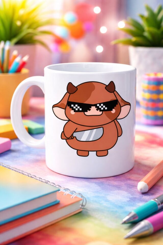 Havalı İnek Figürlü Porselen Kupa MODEL 95 – Eğlenceli Tasarım Ofis & Ev İçin Özel Kupa