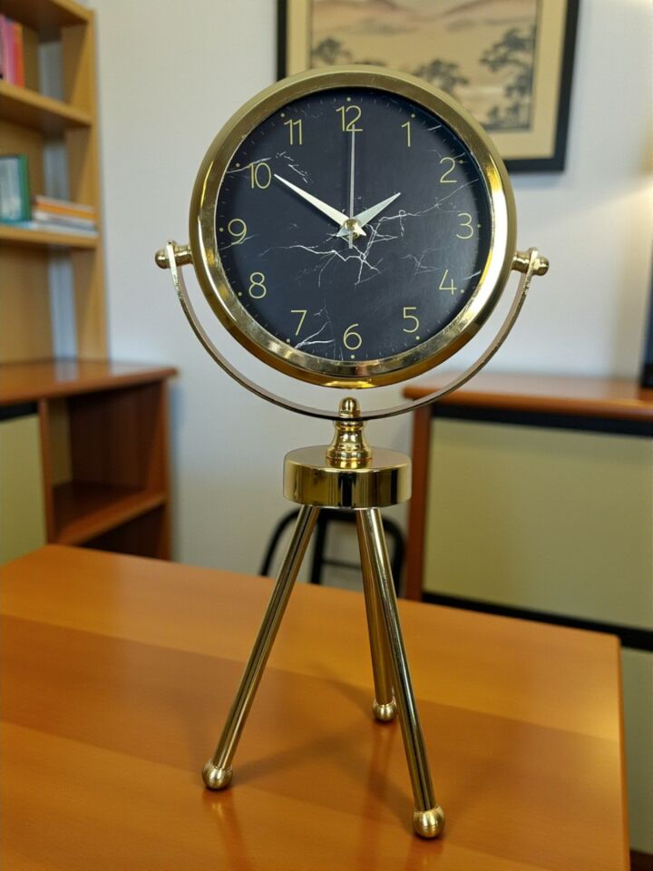 Gold & Black Uyumlu Şık Üç Ayaklı Metal Masa Saati