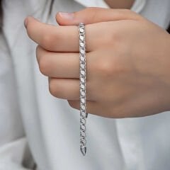 925 Ayar Gümüş Pullu Zincir Kadın Bileklik (T8276) (491491)