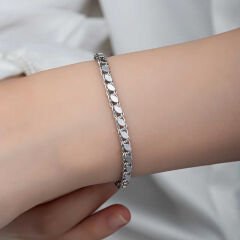 925 Ayar Gümüş Pullu Zincir Kadın Bileklik (T8276) (491491)