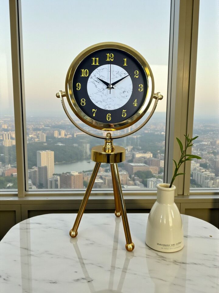 Golden Marble Üç Ayaklı Metal Masa Saati