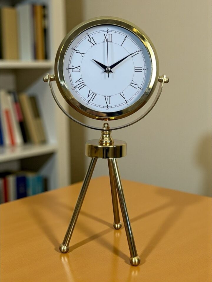 Saray Zarafeti Gold Tripod Üç Ayaklı Metal Masa Saati