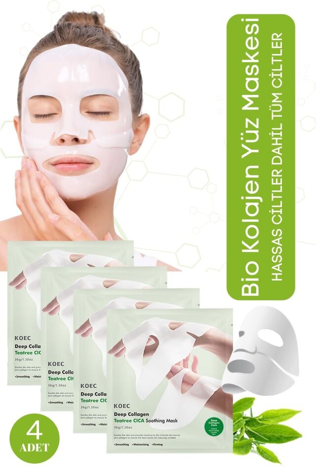 Bio Kolajen Şeffaf Kore Maskesi - Teatree Cica İçerikli Cilt Yatıştırıcı ve Akne Karşıtı 4 Adet