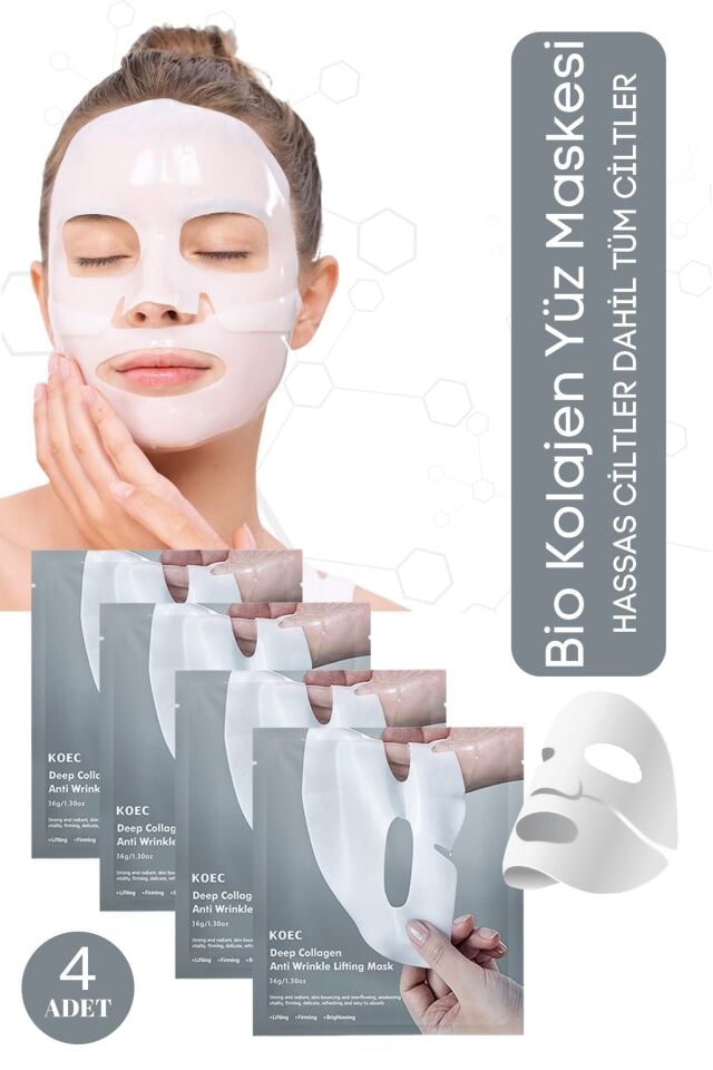 Bio Kolajen Şeffaf Kore Maskesi - Yaşlanma Karşıtı, Parlaklık ve Nemlendirme Etkili 4 Adet