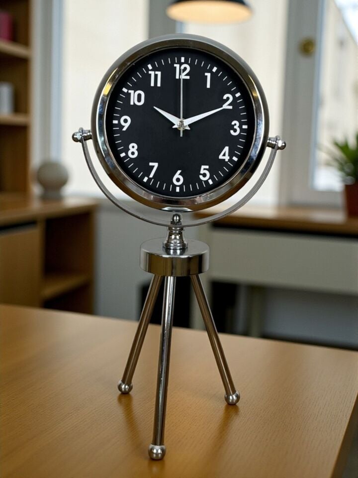 Silver Classic Tasarım Üç Ayaklı Metal Masa Saati