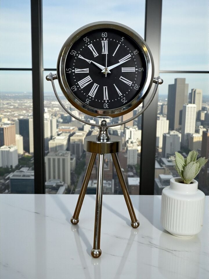 Prime Krom Üç Ayaklı Metal Masa Saati