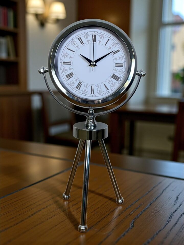 Asalet Krom Üç Ayaklı Metal Masa Saati