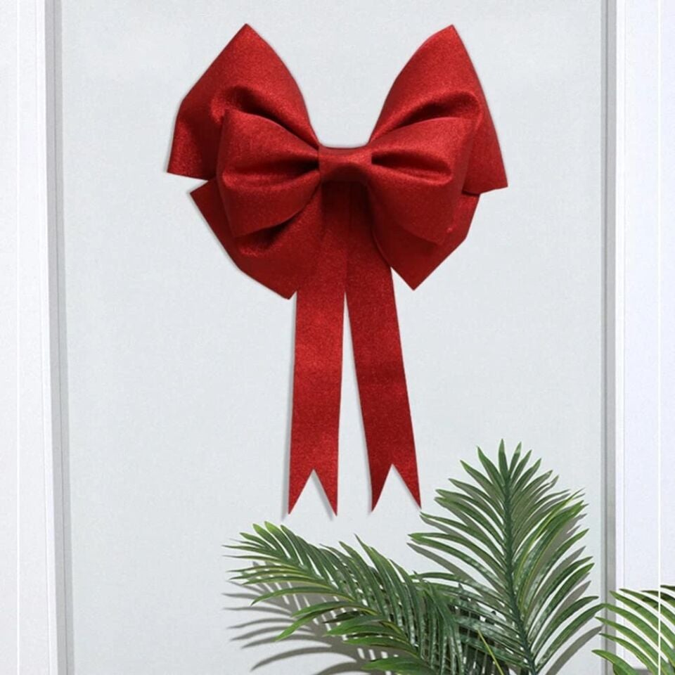 Büyük ve Kaliteli Kırmızı Simli Eva Fiyonk Dekor Yılbaşı Doğum Günü Süsü 60 X 65cm