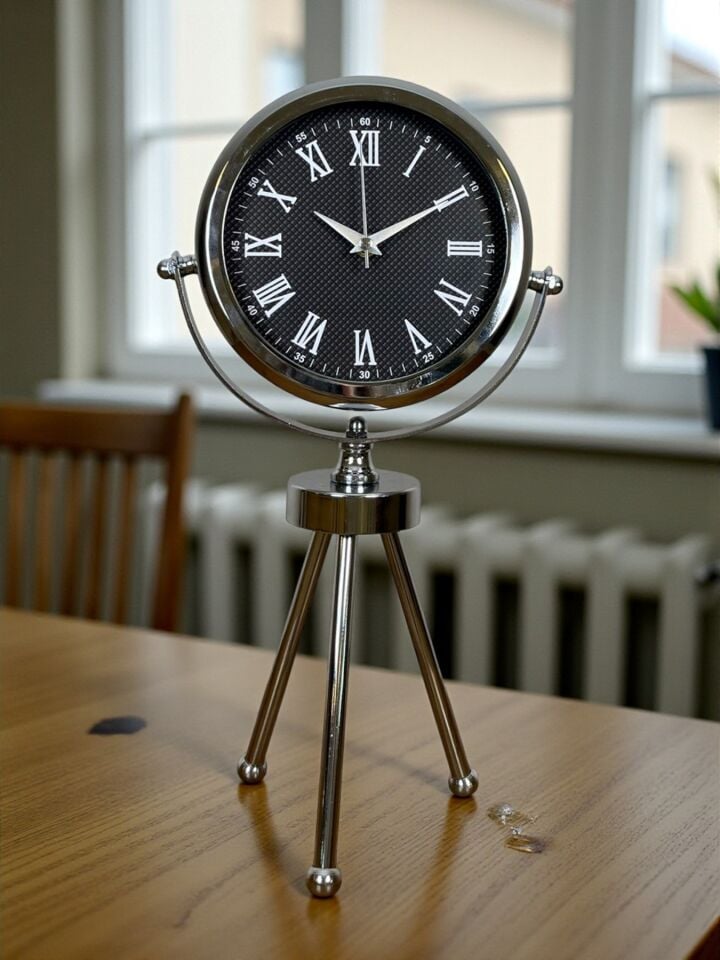 Krom Şık Üç Ayaklı Masa Saati