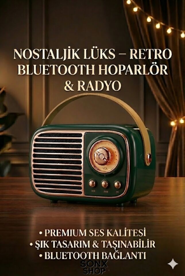 SONX Nostaljik Retro Bluetooth  - FM Radyo, USB ve Bluetooth Kablosuz Hoparlör