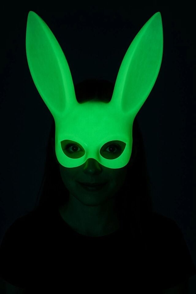 Mey İthalat® Karanlıkta Parlayan Fosforlu Tavşan Maskesi – Glow Bunny Masquerade Maske (32x22 cm)