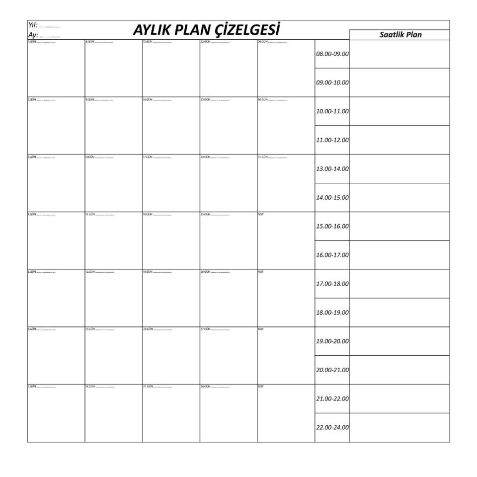 AD Aylık Planlayıcı Manyetik Duvar Stickerı Takvim Plan Çizelgesi