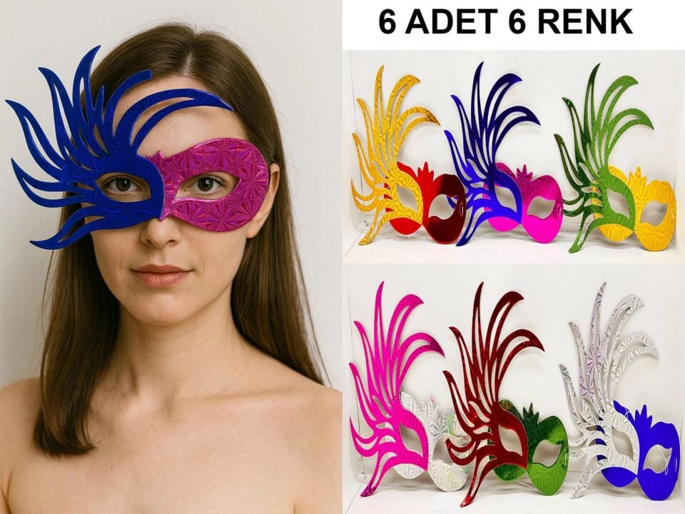 Mey İthalat® 6'lı Renkli Balo Maskesi Seti | Karton & Lastikli (Yetişkin-Çocuk Uyumlu)