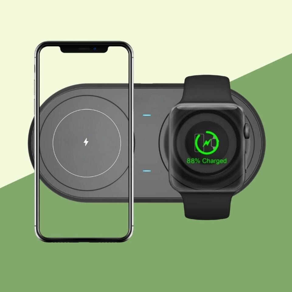 AD 2si 1arada Kablosuz Saat,Kulaklık ve Telefon Hızlı Şarj Etme Aparatı