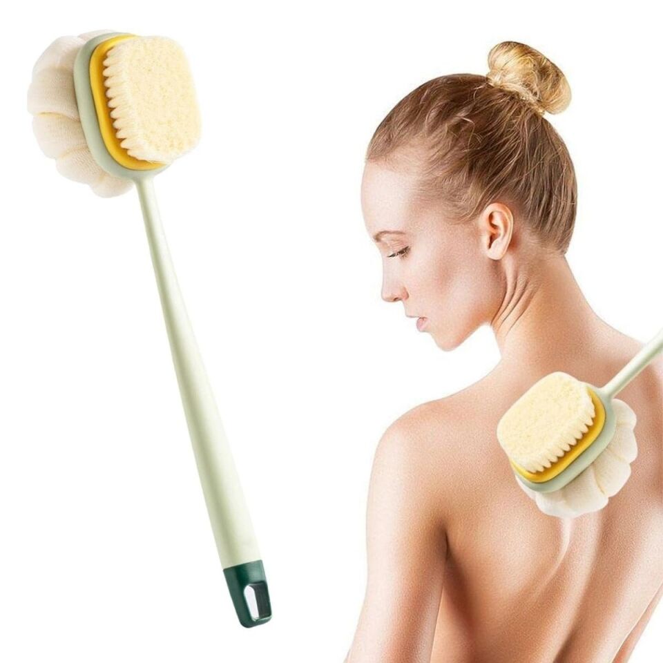 AD  2'si 1 Arada Çift Taraflı Uzun Saplı Fırçalı Banyo Vücut Sırt Fırçası Banyo Lifi
