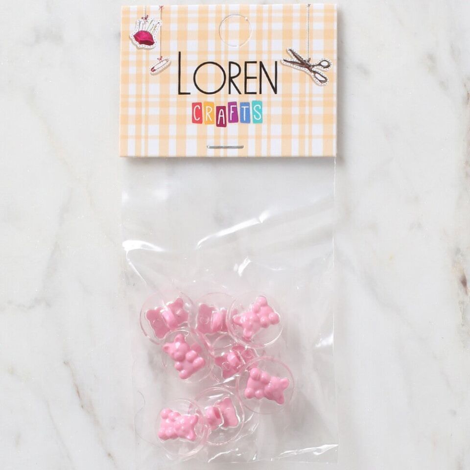 Loren Crafts 8 li Şeffaf Pembe Ayıcık Düğme - 258