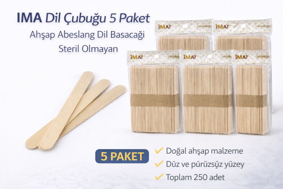 İMA Dil Çubuğu 50 Adet Ahşap Abeslang Steril Olmayan Tahta Dil Basacağı 5 Paket