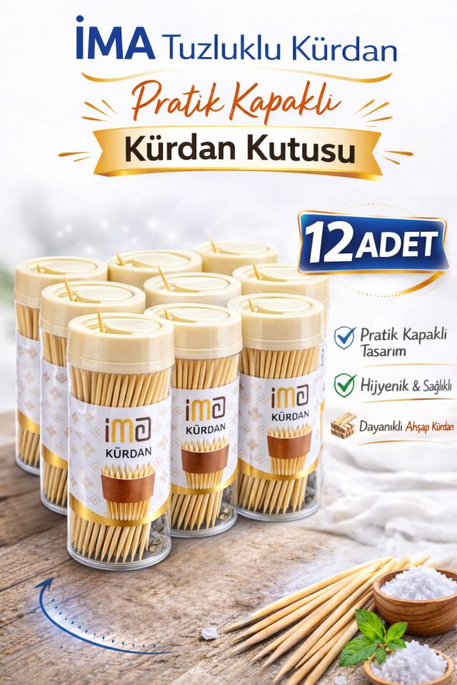 İMA Tuzluklu Kürdan 12 Adet | Pratik Kapaklı Kürdan Kutusu