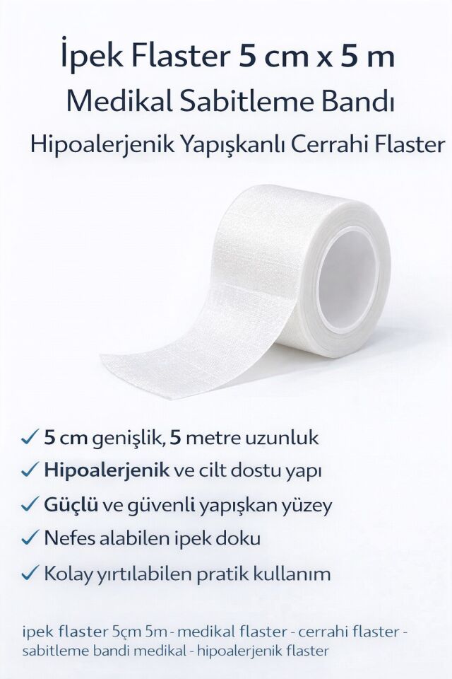 İpek Flaster 5 cm x 5 m Medikal Sabitleme Bandı Hipoalerjenik Yapışkanlı Cerrahi Flaster