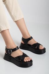 Sibna Siyah Cilt Kemerli Sandalet