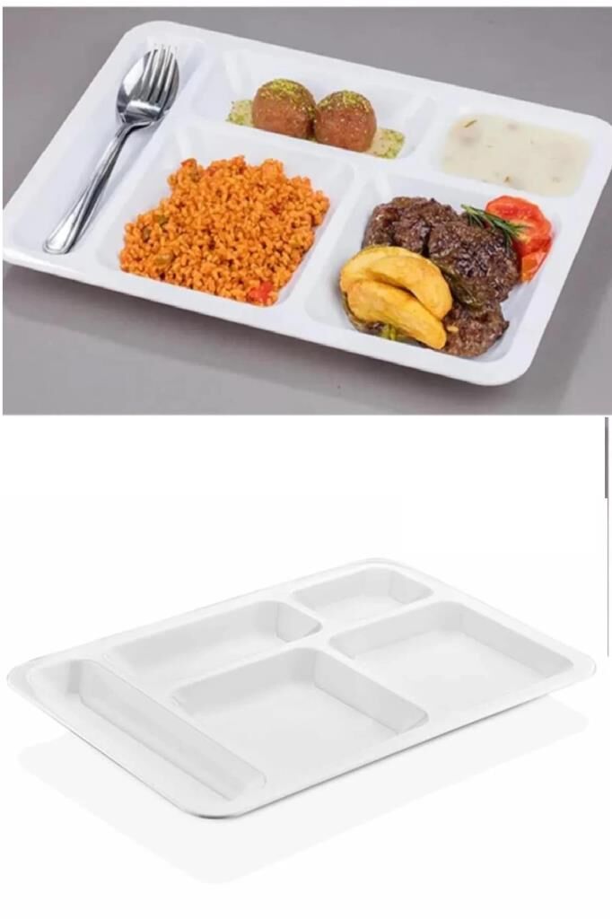 1 Adet  5 Bölmeli Kırılmaz Tabldot Tabak Self Servis Yemekhane Okul Lokanta Tabildot (40 cm x28 cm) (491491)