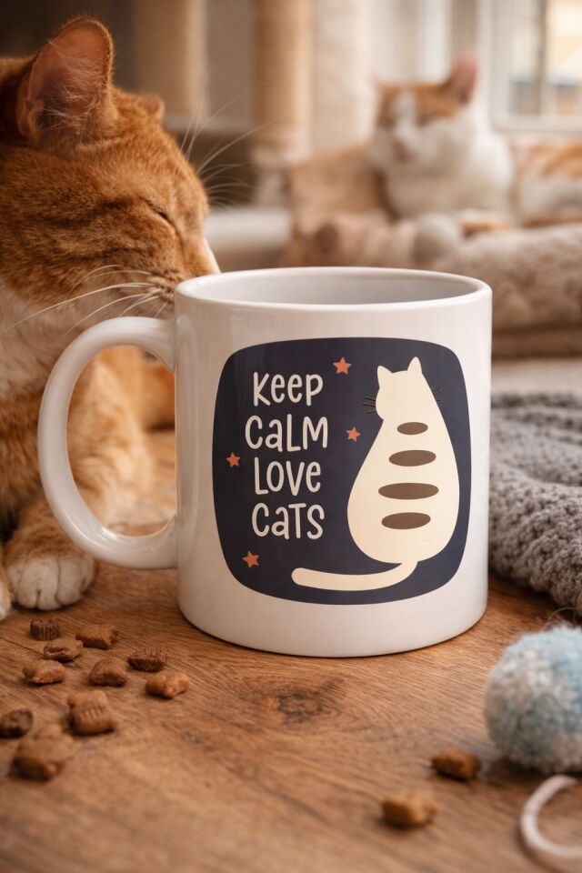 Keep Calm Love Cats Kedi Temalı Porselen Kupa MODEL 56 – Sevimli Tasarım , Kahve & Çay Kupası