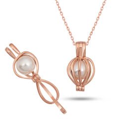 925 Ayar Gümüş Rose Beyaz İncili Kadın Kolye T7464 (491491)