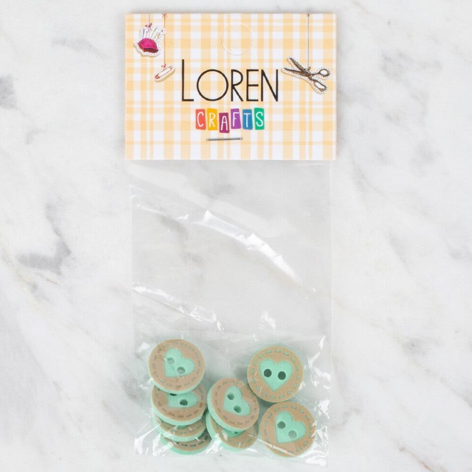 Loren Crafts 8 li Yeşil Kalp Düğme - 325