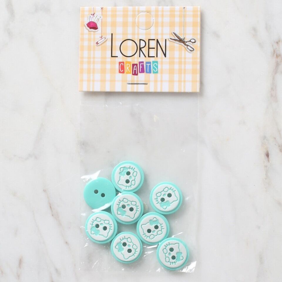 Loren Crafts 8 li Yeşil Kedi Düğme - 588