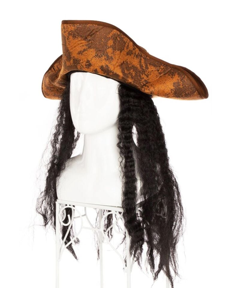 Mey İthalat® Siyah Saçlı Kaptan Korsan Şapkası