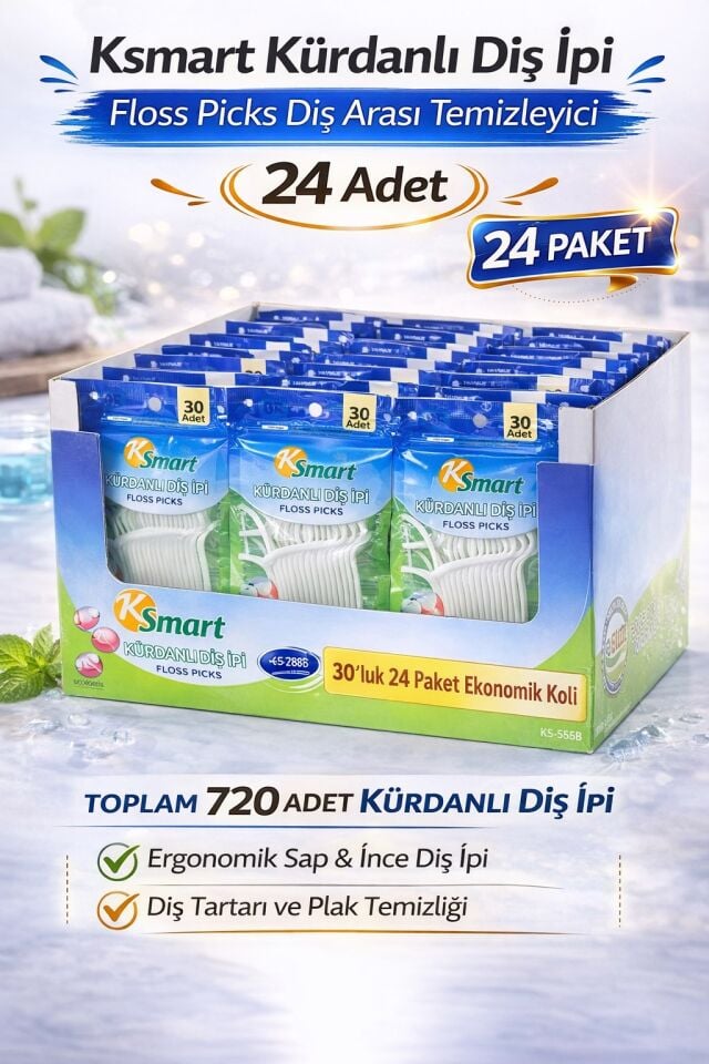 Ksmart Kürdanlı Diş İpi 30 Adet Floss Picks Diş Arası Temizleyici 24 Paket