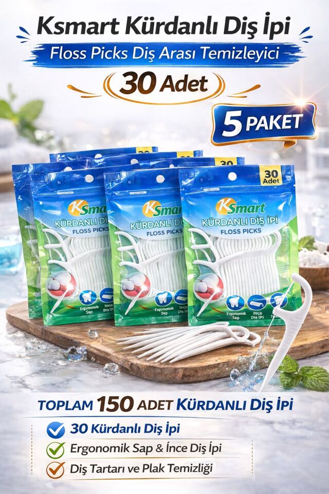 Ksmart Kürdanlı Diş İpi 30 Adet Floss Picks Diş Arası Temizleyici 5 Paket