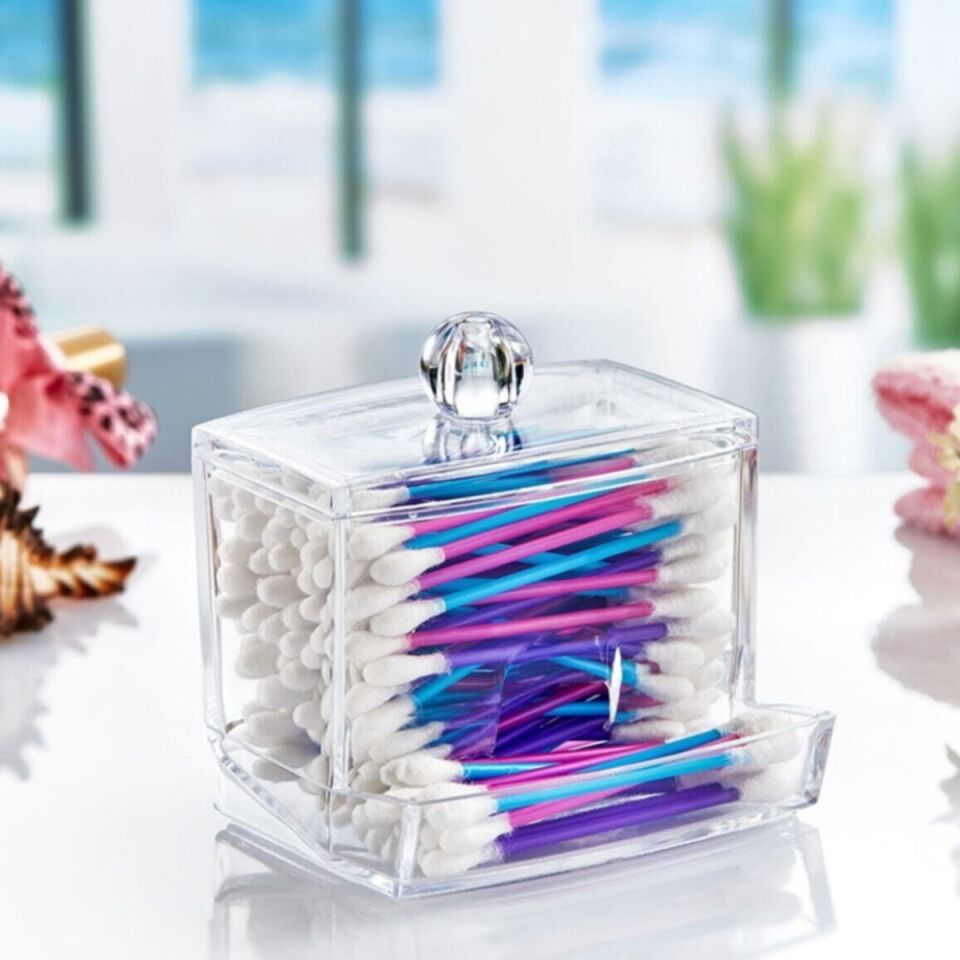 AD Şeffaf Kapaklı Kulak Temizleme Çubuğu Organizatörü Saklama Kutusu