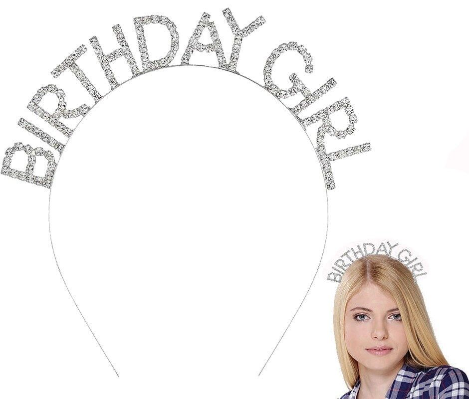 Mey İthalat® Gümüş Kristal Taşlı Birthday Girl Doğum Günü Tacı İthal Ürün A Kalite 17x16 cm