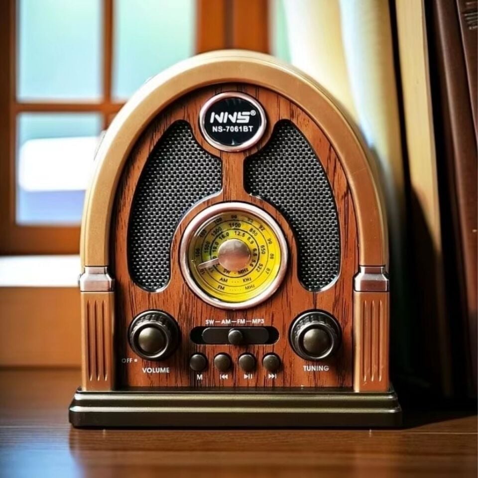 AD Orta Boy Kubbe Model Retro Ahşap Tasarım Bluetooth Hoparlörlü Radyo – FM/AM Destekli, Şarjlı ve Taşınabilir Radyo NS-7061