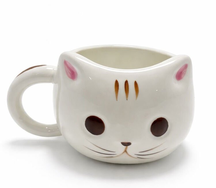 3D Kedi Tasarımlı Kabartmalı Seramik Kupa Bardak