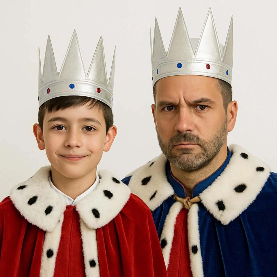 Mey İthalat® Gümüş Renk Eva Yumuşak Kral Kraliyet Tacı Yetişkin Çocuk Uyumlu 55 cm